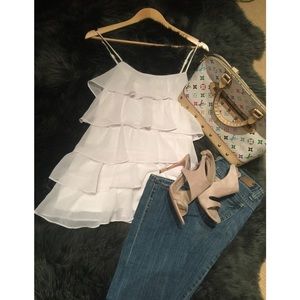 Very Feminine White Tiered Ruffle Top 🐚⚜️